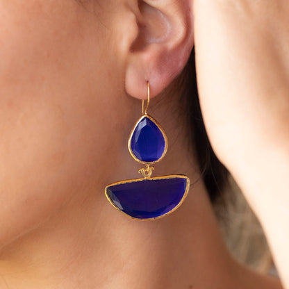 Aros Yelken Azules - Baño de oro 22k