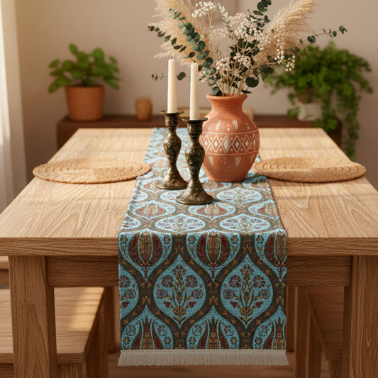 Camino de mesa 2 m Tulipanes celeste