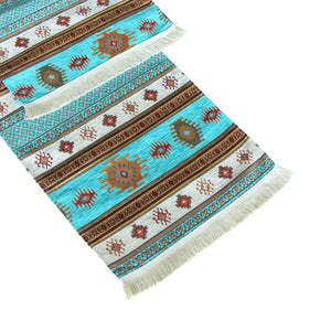 Camino de mesa 1,40 m Kilim turquesa y blanco