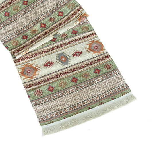 Camino de mesa 2 m Kilim beige y verde