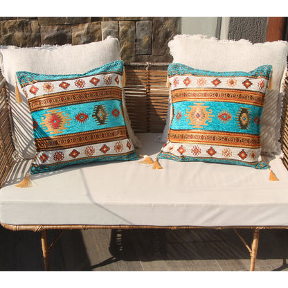 Cojín turco 44x44 Kilim Turquesa y Blanco