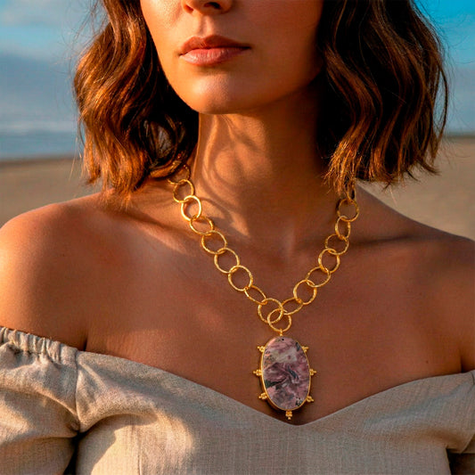 Collar Capras Rodonita - Baño de oro 24 k