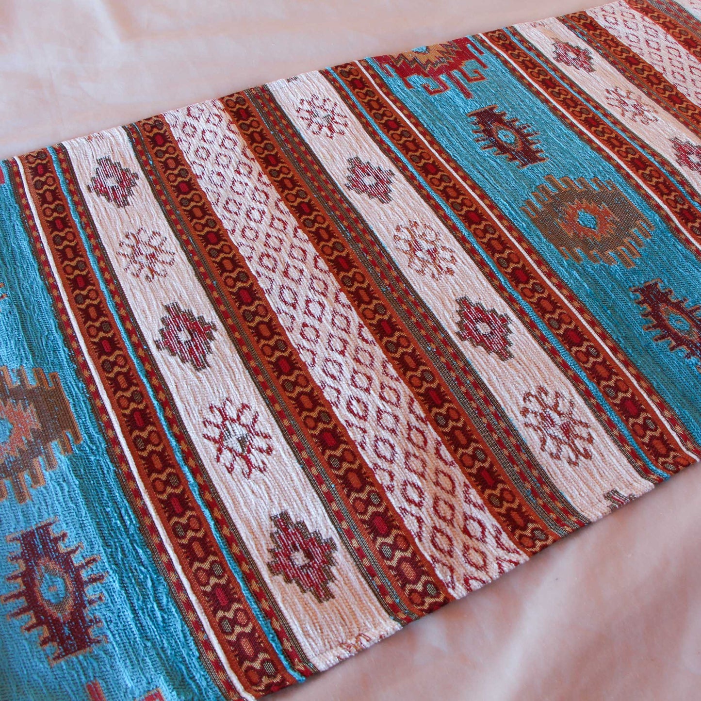 Camino de mesa 1,40 m kilim beige y celeste
