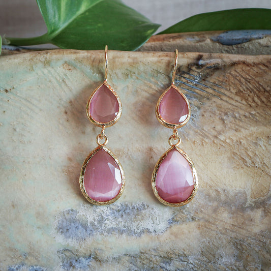 Aros Doble Aura Rosa - Baño de oro 22k