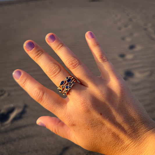 Anillo ajustable Capadocia N°5 azul - Baño de oro 22 k