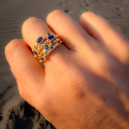 Anillo ajustable Capadocia N°5 azul - Baño de oro 22 k