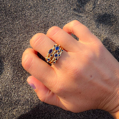 Anillo ajustable Capadocia N°5 azul - Baño de oro 22 k