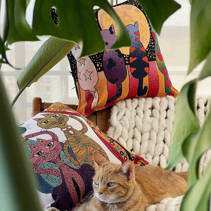 Cojín algodón 44x44 Gatos nocturnos