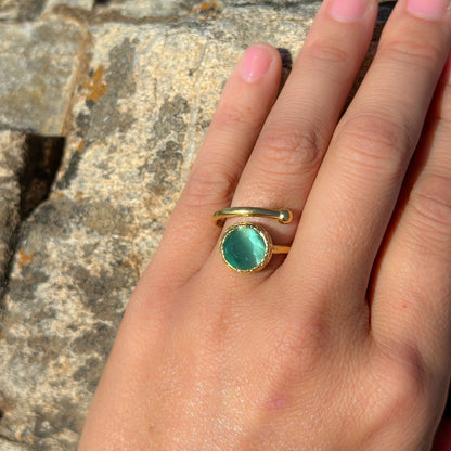 Anillo ajustable Bruma Verdeagua - Baño de oro 22 k