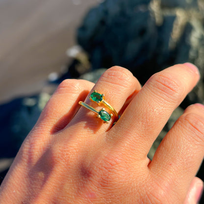 Anillo ajustable Zenit verde - Baño de oro 22 k