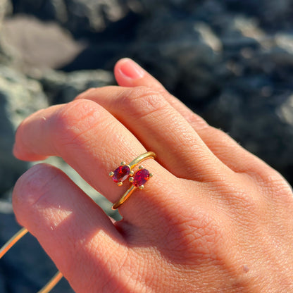 Anillo ajustable Zenit granate - Baño de oro 22 k