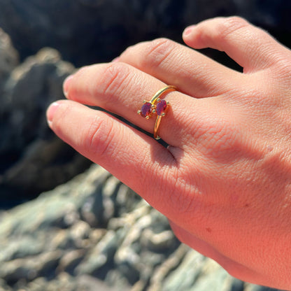 Anillo ajustable Zenit granate - Baño de oro 22 k