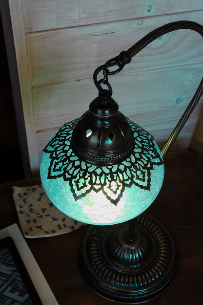 Lámpara turca cisne M craquelada turquesa + ampolleta