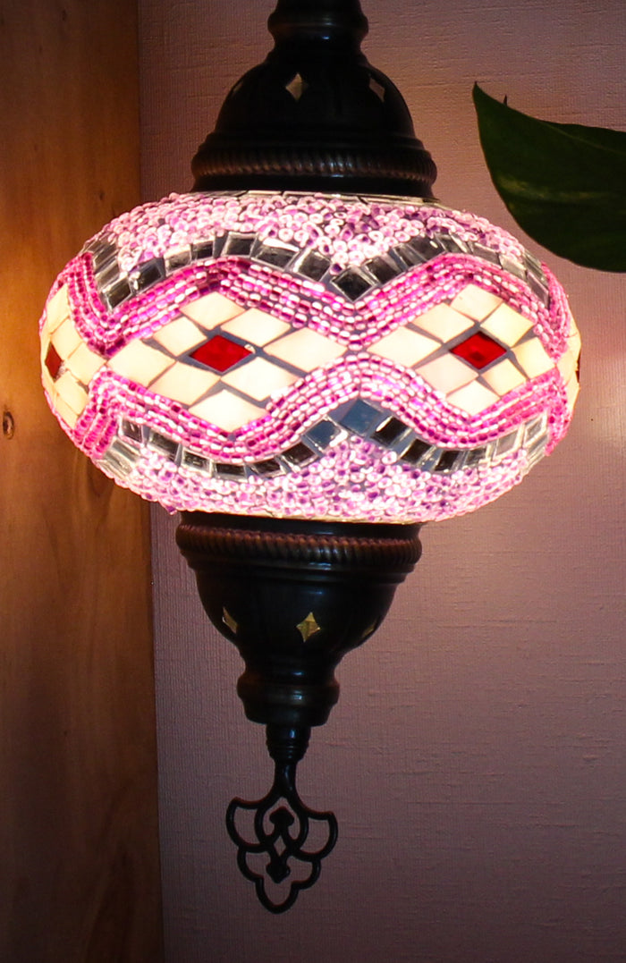 Lámpara turca colgante M beads fucsia