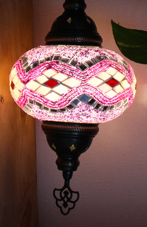 Lámpara turca cisne M beads fucsia