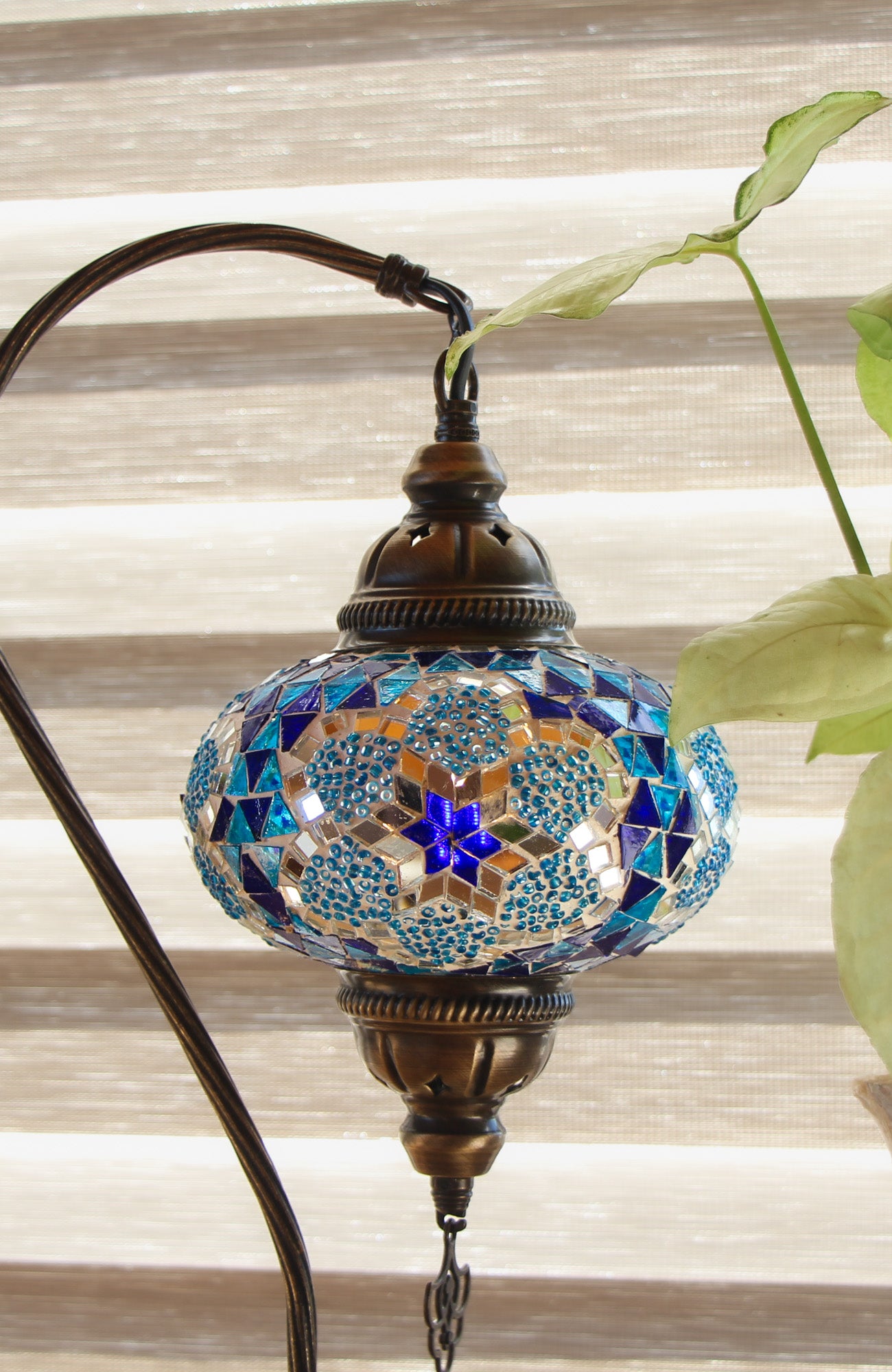 Lámpara turca cisne M prisma azul y turquesa + ampolleta