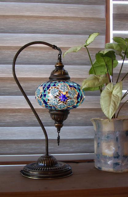 Lámpara turca cisne M prisma azul y turquesa + ampolleta