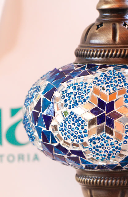 Lámpara turca de mesa M prisma azul y turquesa + ampolleta