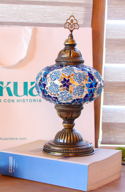 Lámpara turca de mesa M prisma azul y turquesa + ampolleta