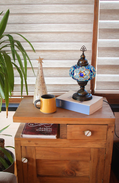 Lámpara turca de mesa M prisma azul y turquesa + ampolleta