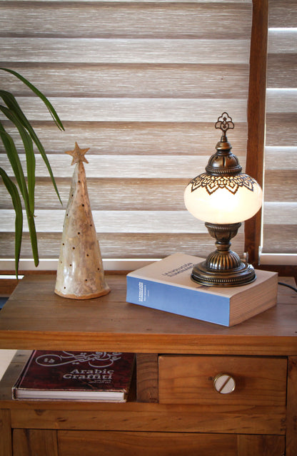 Lámpara turca de mesa M craquelada blanca + ampolleta