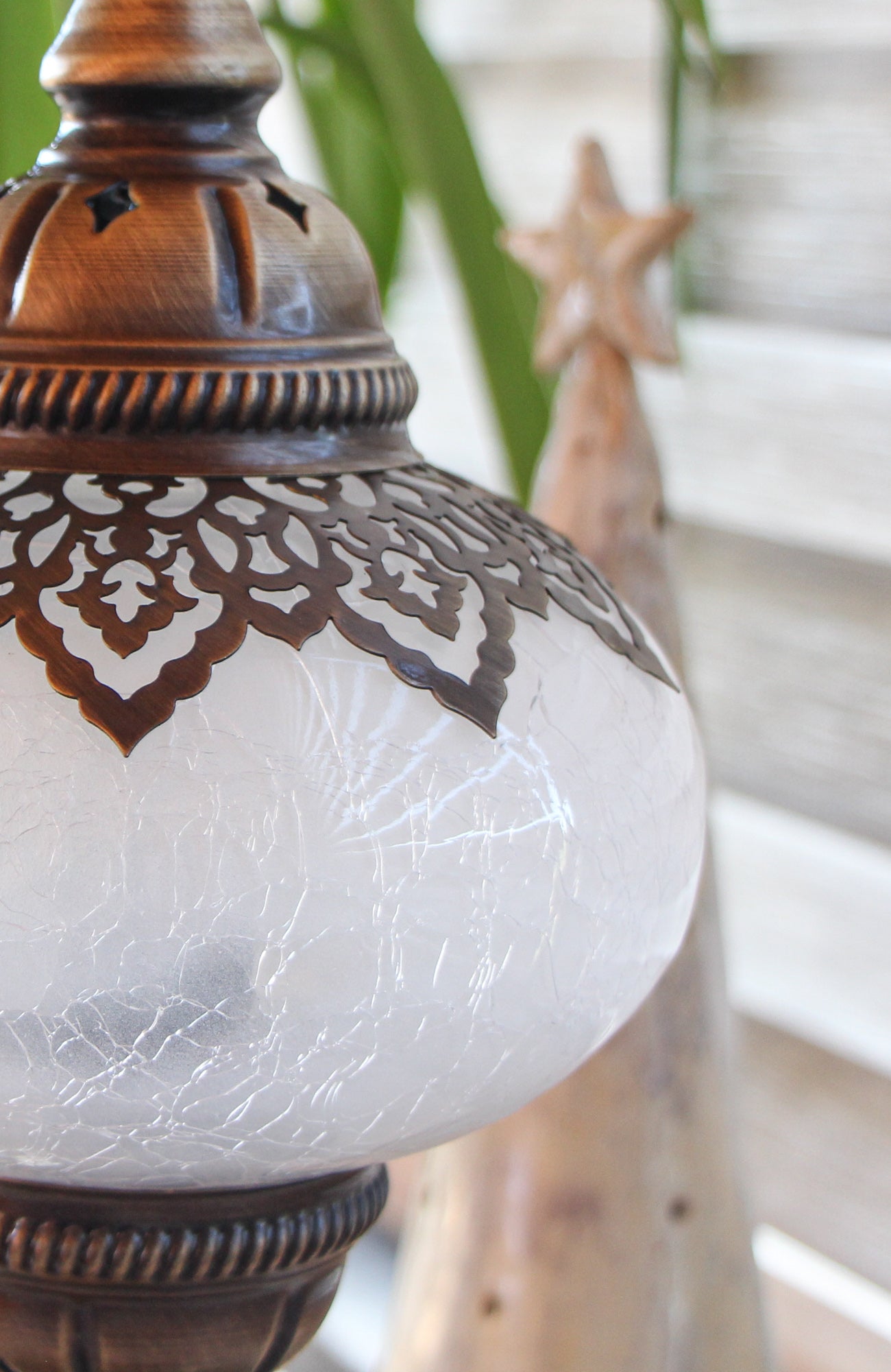 Lámpara turca de mesa M craquelada blanca + ampolleta