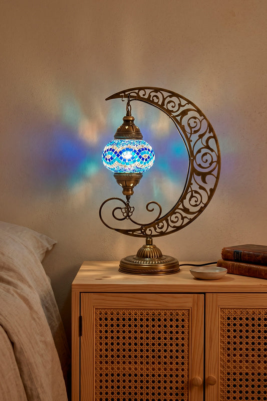 Lámpara turca de mesa Luna azul + ampolleta
