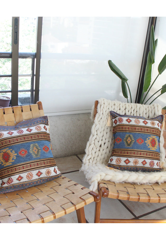 Par de Cojines Kilim blanco y azul