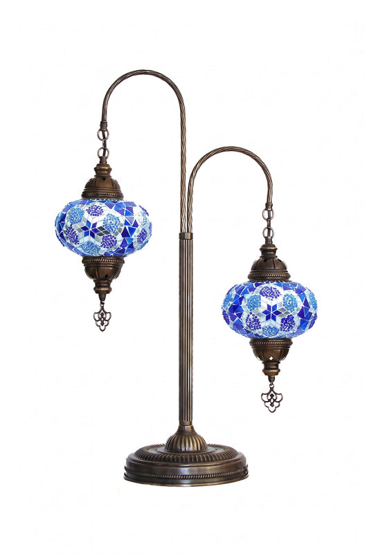 Lámpara turca de mesa de 2 esferas M azules + ampolletas
