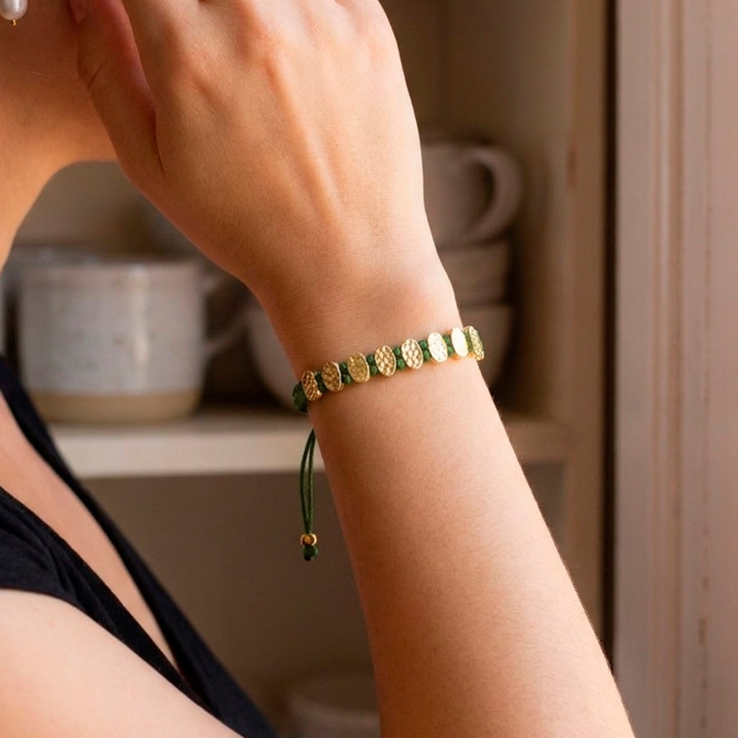 Pulsera ajustable Boho verde cargo