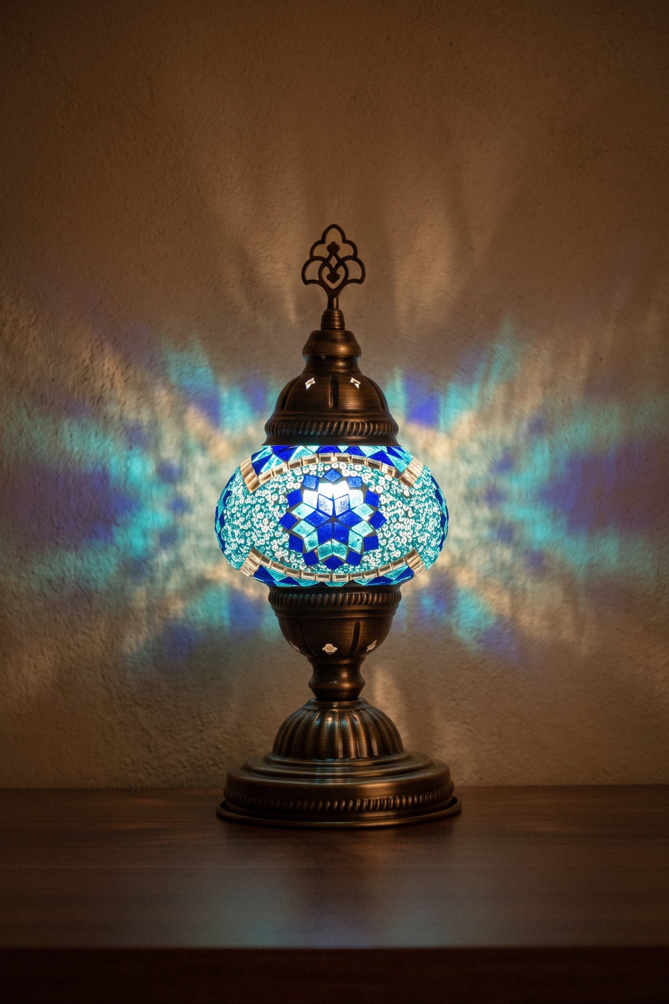 Lámpara turca de mesa S azul y turquesa + ampolleta