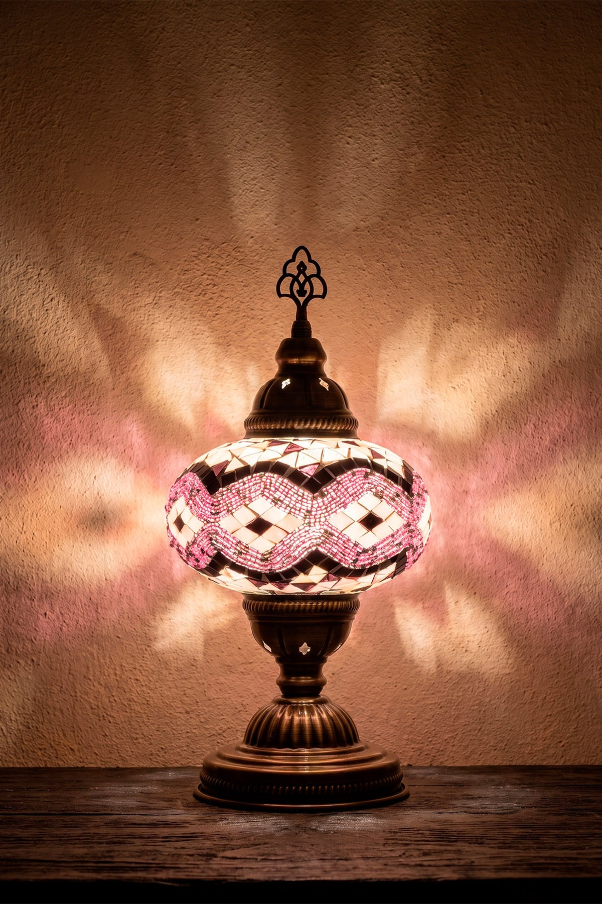 Lámpara turca de mesa M rombos rosados + ampolleta