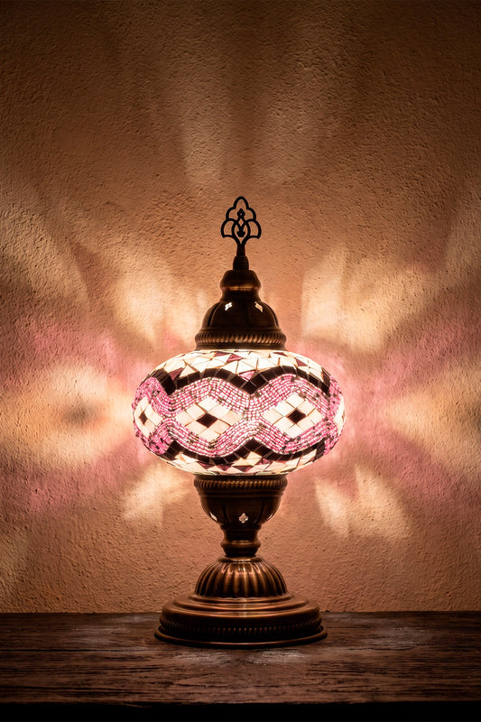 Lámpara turca de mesa M rombos rosados + ampolleta