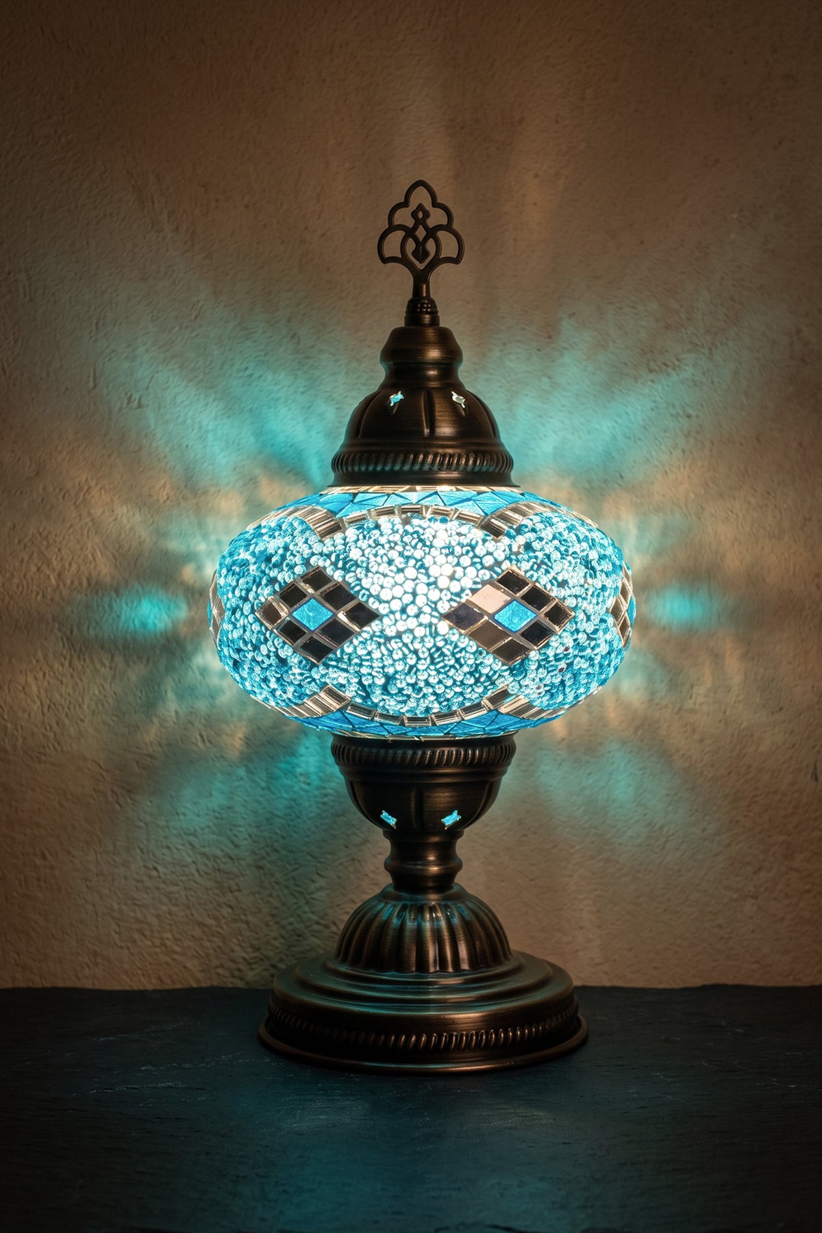 Lámpara turca de mesa M Trenza turquesa + ampolleta