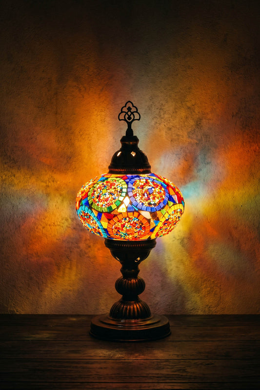 Lámpara turca de mesa L Espirales multicolor + ampolleta