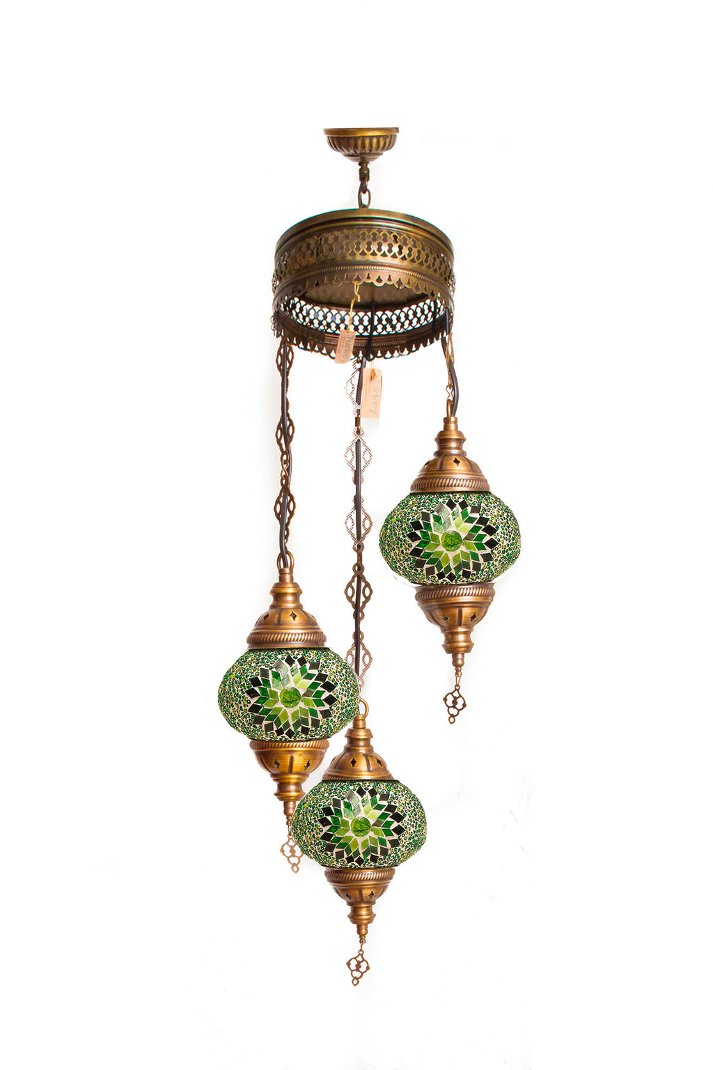 Lámpara turca colgante de 3 esferas verdes S