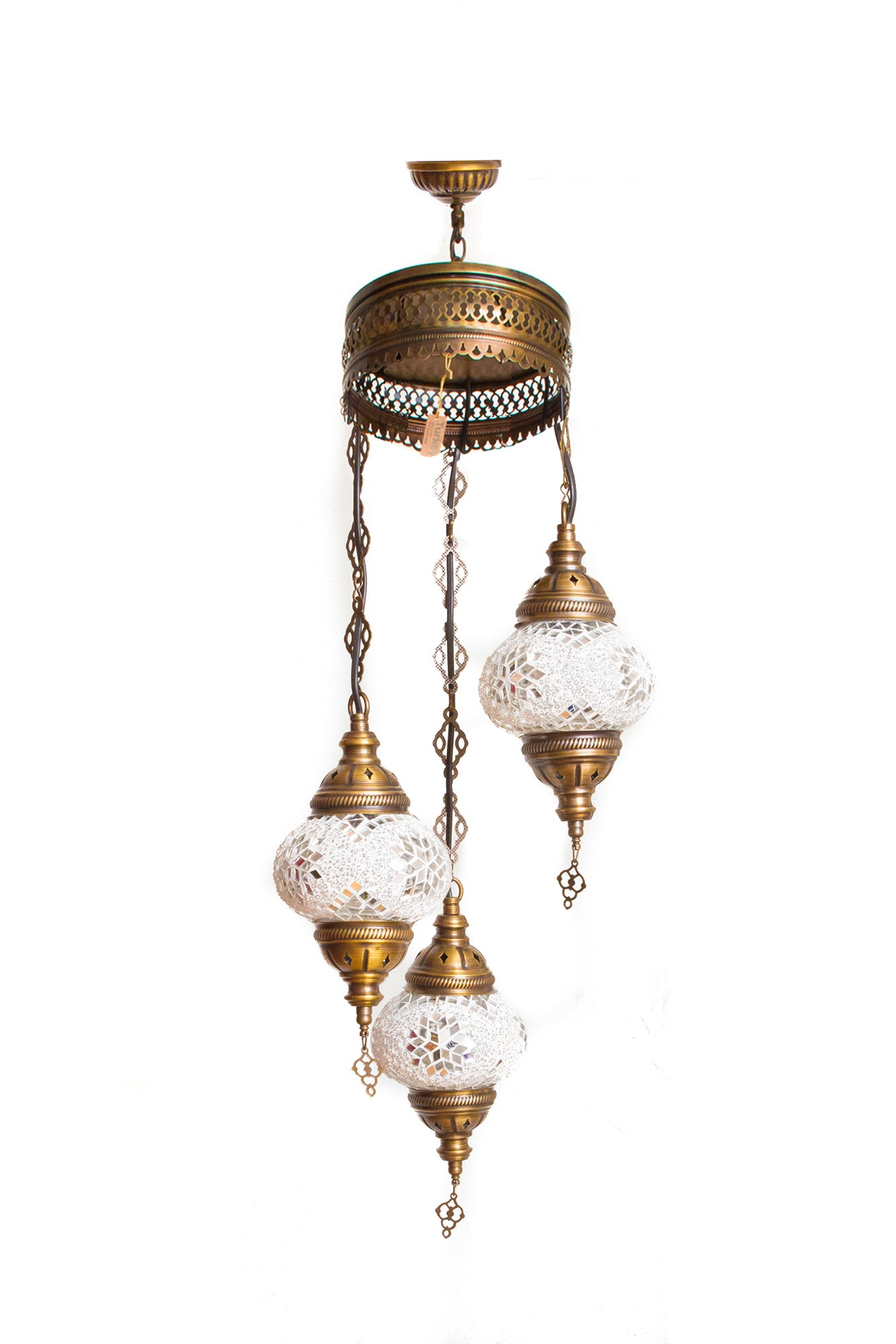 Lámpara turca colgante de 3 esferas hajima blancas S