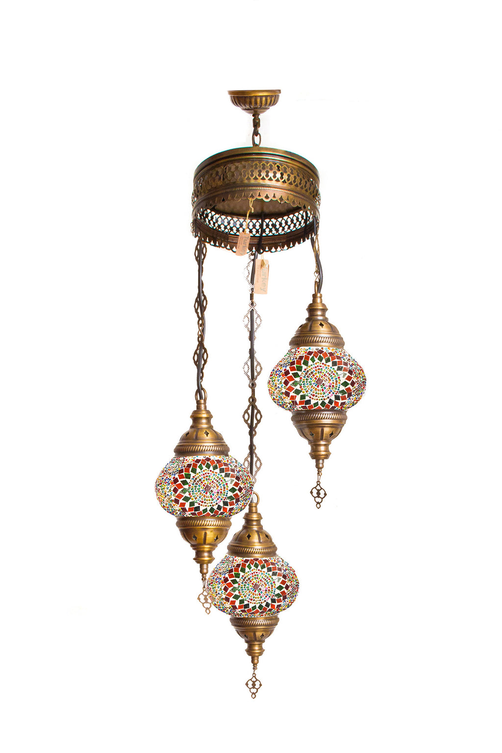 Lámpara turca colgante de 3 esferas Günes multicolor S