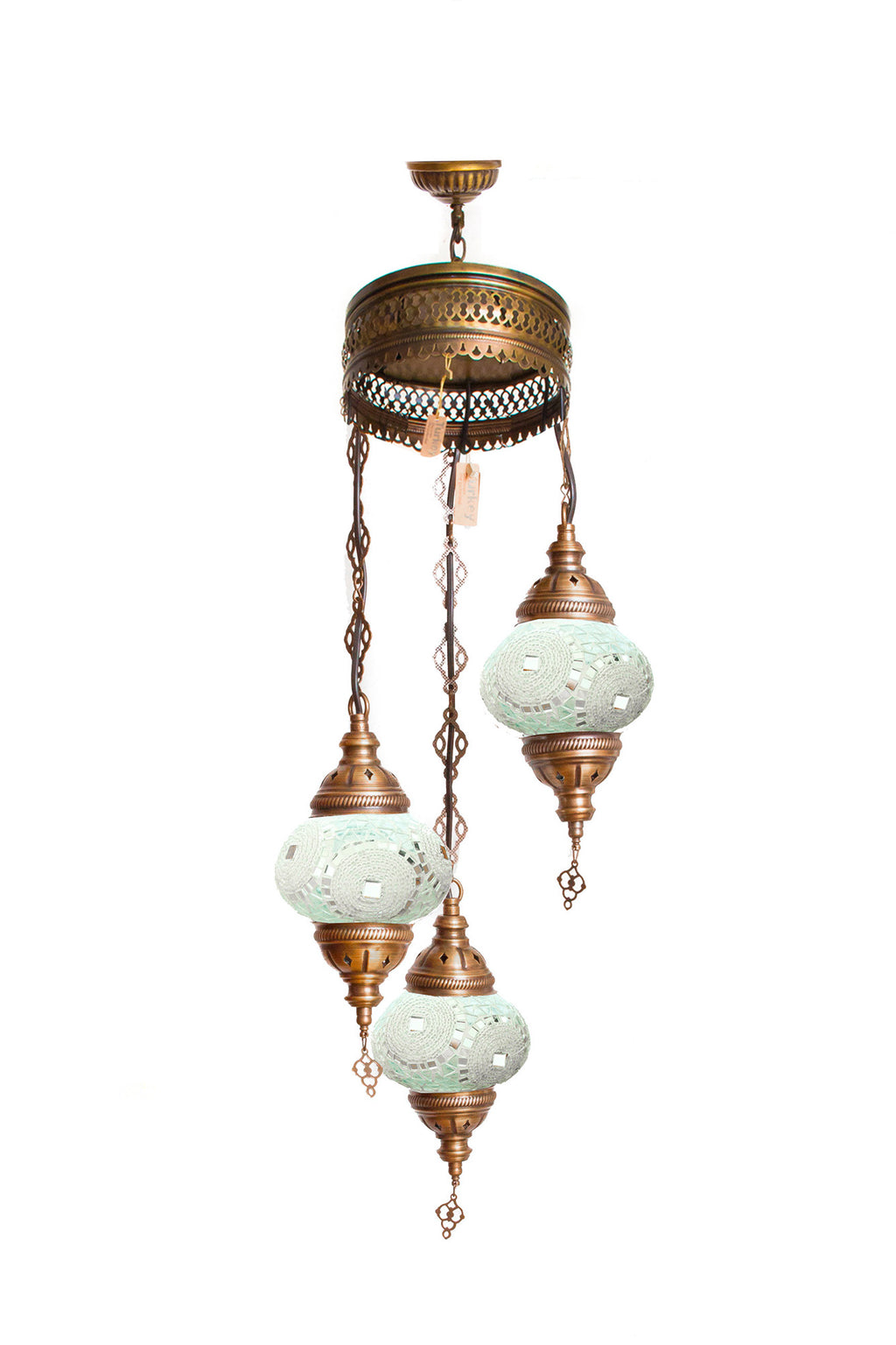 Lámpara turca colgante de 3 esferas S remolinos blancos