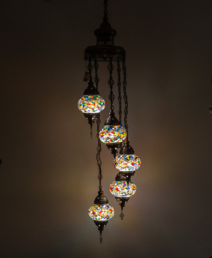 Lámpara turca colgante de 5 esferas rombos multicolores S