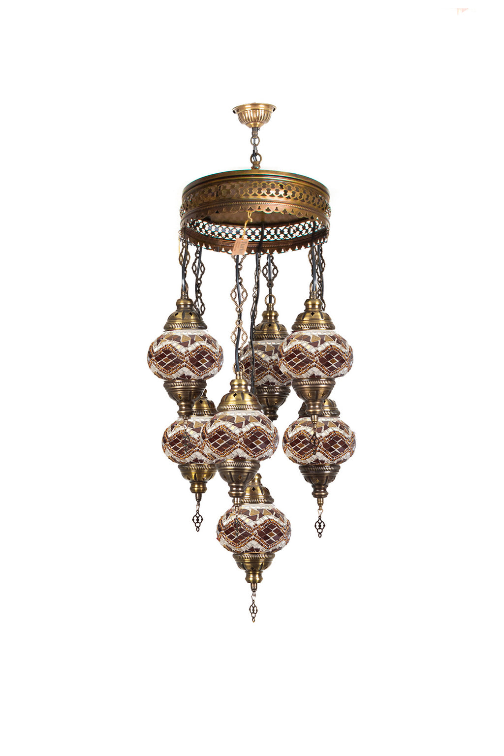 Lámpara turca colgante de 7 esferas rombos ámbar S