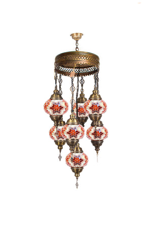 Lámpara turca colgante de 7 esferas naranjas S