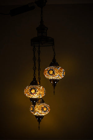 Lámpara turca colgante de 3 esferas ámbar M