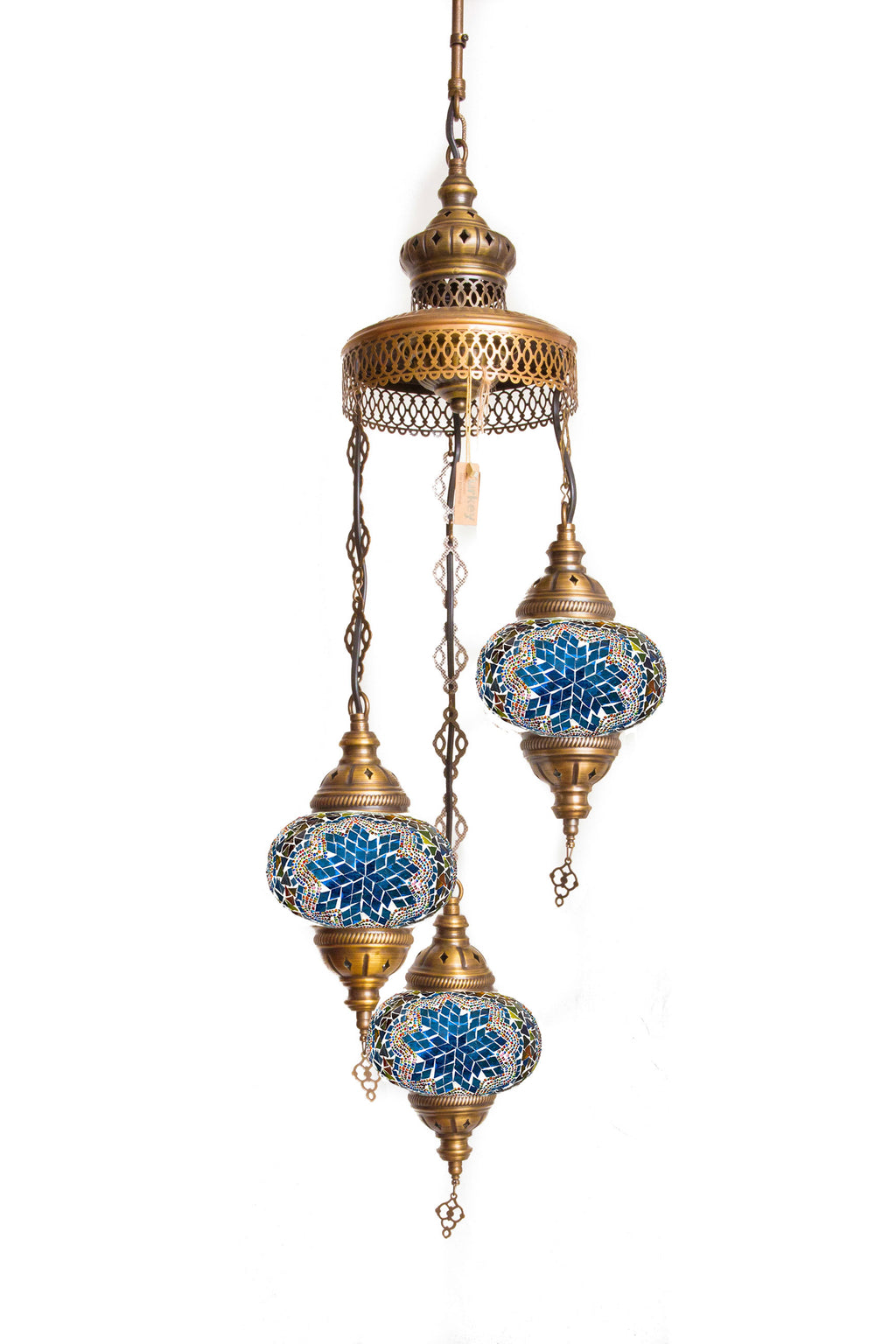 Lámpara turca colgante de 3 esferas flor turquesa mix M