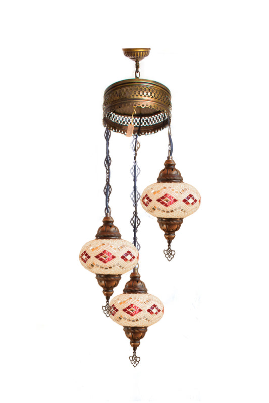 Lámpara turca colgante de 3 esferas M blanco y rojo