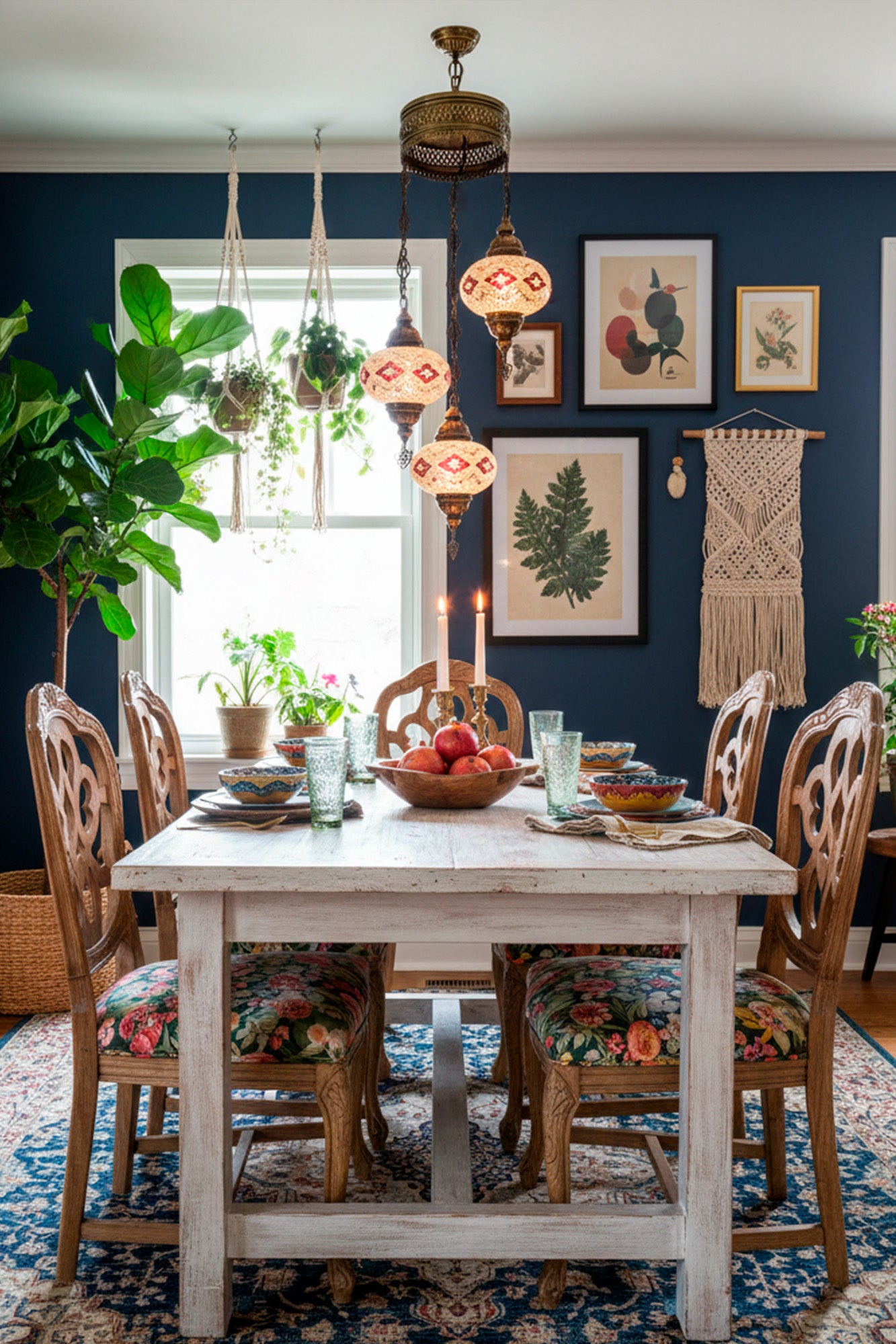 Lámpara turca colgante de 3 esferas M blanco y rojo