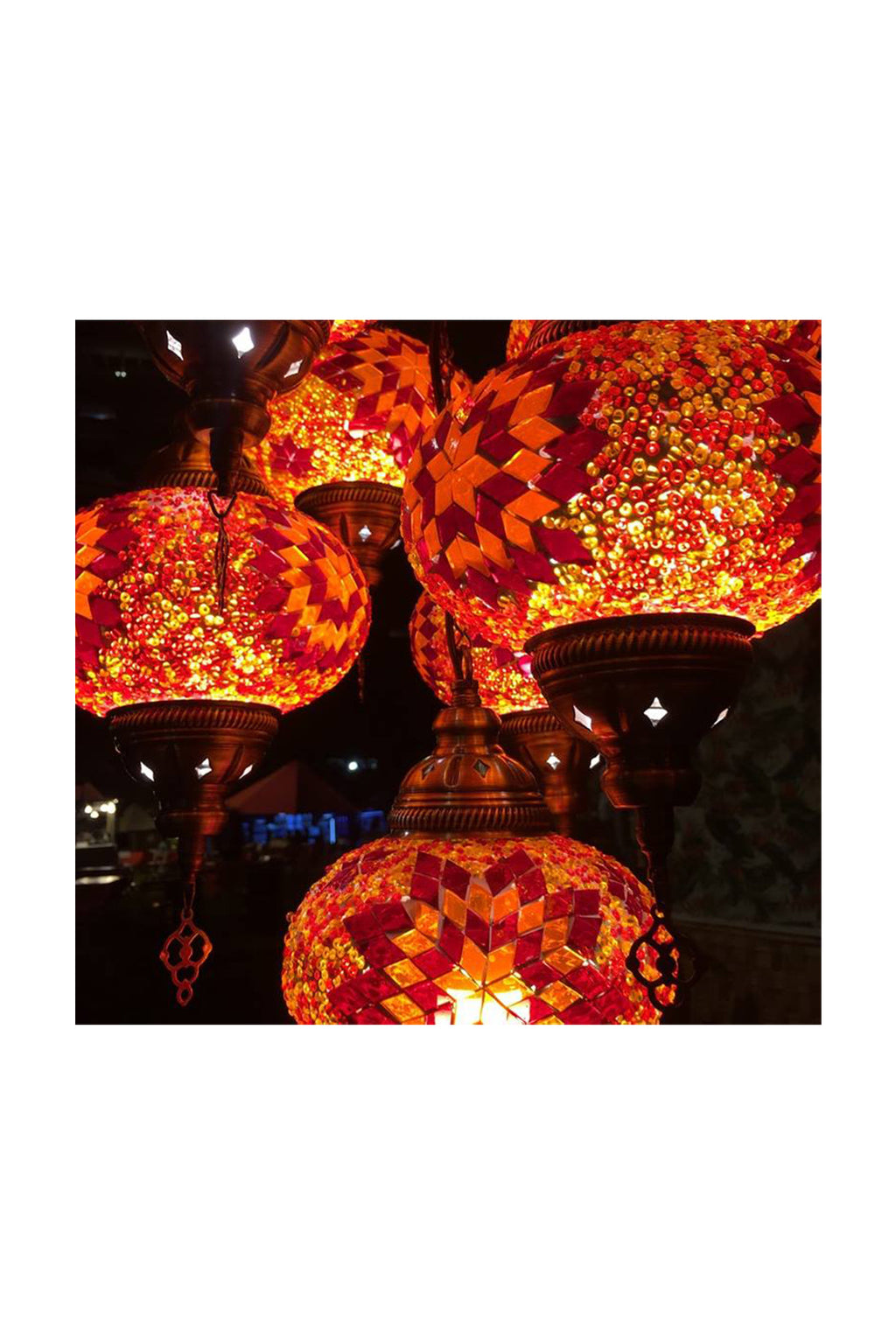 Lámpara turca colgante de 5 esferas naranjas y rojas M