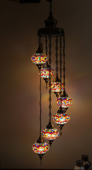 Lámpara turca colgante de 7 esferas multicolores M