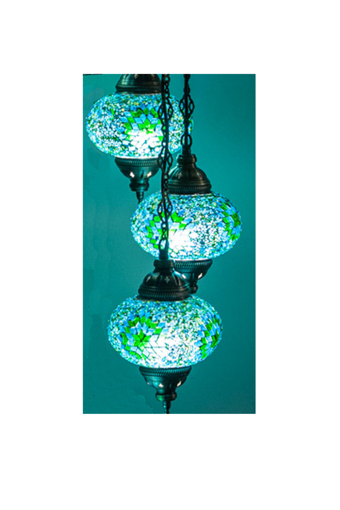 Lámpara turca de pie de 3 esferas M turquesa y verde