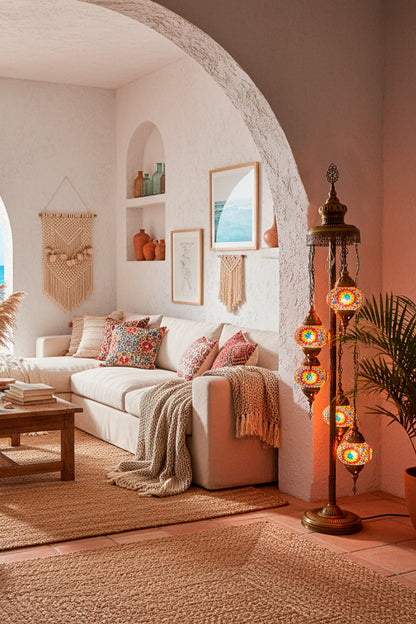 Lámpara turca de pie de 5 esferas S multicolores